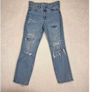 H&M Vintage Slim High Waist Distressed Light Wash Denim Jeans Womens Size 6‎